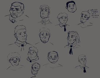 Series of headshot sketches for varying human concepts