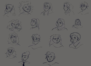 Series of headshot sketches for varying human concepts