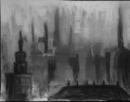Smog background ideation - charcoal and graphite sketch