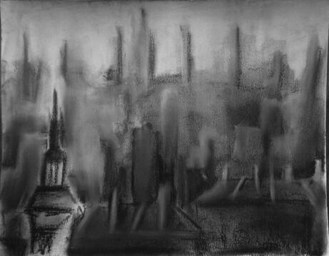 Smog background ideation - charcoal and graphite sketch